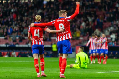 Madrid, 4 Şubat 2025: Atletico de Madrid ile Getafe FC arasında oynanan Copa del Rey maçı. Copa del Rey çeyrek final. Atletico de Madrid oyuncuları. Profesyonel futbol..