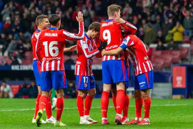 Madrid, 4 Şubat 2025: Atletico de Madrid ile Getafe FC arasında oynanan Copa del Rey maçı. Copa del Rey çeyrek final. Atletico de Madrid oyuncuları. Profesyonel futbol..
