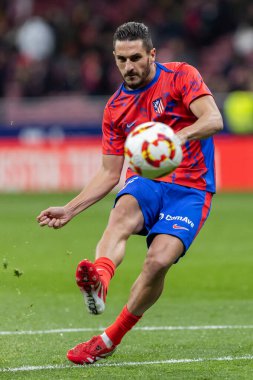 Madrid, 4 Şubat 2025: Atletico de Madrid ile Getafe FC arasında oynanan Copa del Rey maçı. Copa del Rey çeyrek final. Atletico de Madrid oyuncuları. Profesyonel futbol..