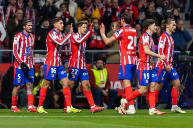 Madrid, 4 Şubat 2025: Atletico de Madrid ile Getafe FC arasında oynanan Copa del Rey maçı. Copa del Rey çeyrek final. Atletico de Madrid oyuncuları. Profesyonel futbol..
