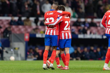 Madrid, February 4, 2025: Copa del Rey match between Atletico de Madrid and Getafe FC played in Madrid. Copa del Rey quarter-finals. Atletico de Madrid players. Professional football. clipart