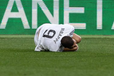 Pamplona, İspanya - 15 Şubat 2025: Pamplona 'da oynanan Osasuna ve Real Madrid ligi maçı. Gerçek Madrid oyuncuları. Avrupa şampiyonları. Lig 2024, 2025