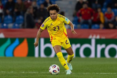 Valencia, İspanya - 21 Şubat 2025: İspanya milli takımı ile Belçika milli takımı arasındaki maç Valencia 'da oynandı. UEFA Kadın Milletler Ligi. Belçika milli futbol takımının oyuncuları.