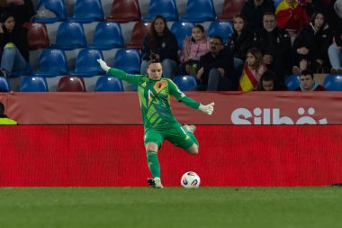 Valencia, İspanya - 21 Şubat 2025: İspanya milli takımı ile Belçika milli takımı arasındaki maç Valencia 'da oynandı. UEFA Kadın Milletler Ligi. Belçika milli futbol takımının oyuncuları.