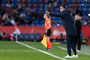 Valencia, İspanya - 21 Şubat 2025: İspanya milli takımı ile Belçika milli takımı arasındaki maç Valencia 'da oynandı. UEFA Kadın Milletler Ligi. İspanyol milli futbol takımının oyuncuları.