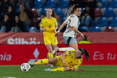 Valencia, Spain - February 21, 2025: Match between the Spanish national team and the Belgian national team played in Valencia. UEFA Womens Nations League. Players of the Belgian national football team. clipart