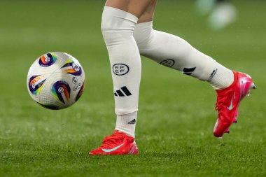 Valencia, İspanya - 21 Şubat 2025: İspanya milli takımı ile Belçika milli takımı arasındaki maç Valencia 'da oynandı. UEFA Kadın Milletler Ligi. İspanyol milli futbol takımının oyuncuları.