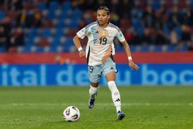 Valencia, Spain - February 21, 2025: Match between the Spanish national team and the Belgian national team played in Valencia. UEFA Womens Nations League. Players of the Spanish national soccer team. clipart