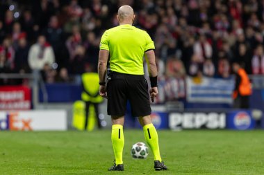 Madrid, İspanya - 12 Mart 2025: Madrid 'de Atletico Madrid ile Real Madrid arasında oynanan Şampiyonlar Ligi maçı. Gerçek Madrid oyuncuları. Avrupa şampiyonları. İspanyol Euroderby.