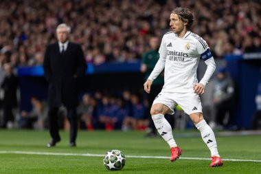 Madrid, İspanya - 12 Mart 2025: Atletico Madrid ile Real Madrid arasındaki Şampiyonlar Ligi maçı başkentte oynandı. Avrupa Şampiyonları. İspanyol Euroderby.