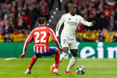 Madrid, İspanya - 12 Mart 2025: Atletico Madrid ile Real Madrid arasındaki Şampiyonlar Ligi maçı başkentte oynandı. Avrupa Şampiyonları. İspanyol Euroderby.