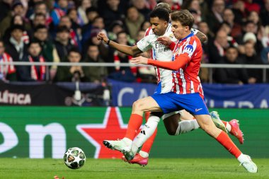 Madrid, İspanya - 12 Mart 2025: Atletico Madrid ile Real Madrid arasındaki Şampiyonlar Ligi maçı başkentte oynandı. Avrupa Şampiyonları. İspanyol Euroderby.