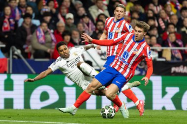 Madrid, İspanya - 12 Mart 2025: Atletico Madrid ile Real Madrid arasındaki Şampiyonlar Ligi maçı başkentte oynandı. Avrupa Şampiyonları. İspanyol Euroderby.