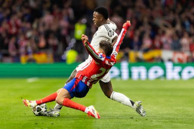 Madrid, İspanya - 12 Mart 2025: Atletico Madrid ile Real Madrid arasındaki Şampiyonlar Ligi maçı başkentte oynandı. Avrupa Şampiyonları. İspanyol Euroderby.