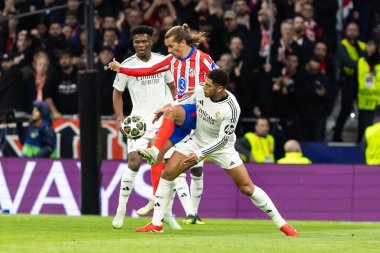 Madrid, İspanya - 12 Mart 2025: Atletico Madrid ile Real Madrid arasındaki Şampiyonlar Ligi maçı başkentte oynandı. Avrupa Şampiyonları. İspanyol Euroderby.