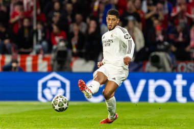 Madrid, İspanya - 12 Mart 2025: Atletico Madrid ile Real Madrid arasındaki Şampiyonlar Ligi maçı başkentte oynandı. Avrupa Şampiyonları. İspanyol Euroderby.