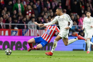 Madrid, İspanya - 12 Mart 2025: Atletico Madrid ile Real Madrid arasındaki Şampiyonlar Ligi maçı başkentte oynandı. Avrupa Şampiyonları. İspanyol Euroderby.