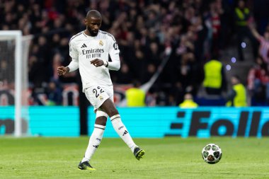 Madrid, İspanya - 12 Mart 2025: Atletico Madrid ile Real Madrid arasındaki Şampiyonlar Ligi maçı başkentte oynandı. Avrupa Şampiyonları. İspanyol Euroderby.