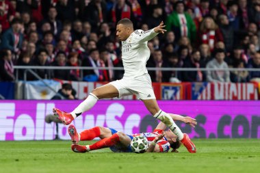 Madrid, İspanya - 12 Mart 2025: Atletico Madrid ile Real Madrid arasındaki Şampiyonlar Ligi maçı başkentte oynandı. Avrupa Şampiyonları. İspanyol Euroderby.