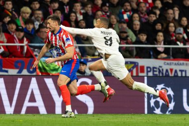 Madrid, İspanya - 12 Mart 2025: Atletico Madrid ile Real Madrid arasındaki Şampiyonlar Ligi maçı başkentte oynandı. Avrupa Şampiyonları. İspanyol Euroderby.