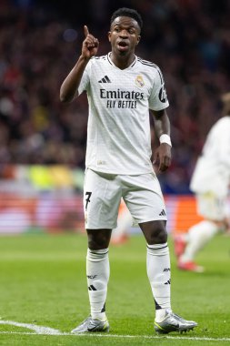 Madrid, İspanya - 12 Mart 2025: Atletico Madrid ile Real Madrid arasındaki Şampiyonlar Ligi maçı başkentte oynandı. Avrupa Şampiyonları. İspanyol Euroderby.