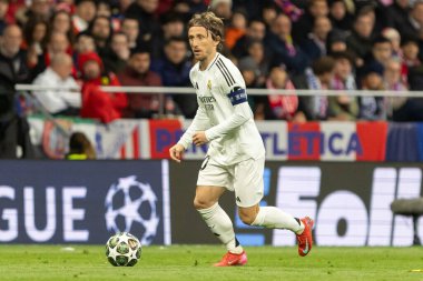 Madrid, İspanya - 12 Mart 2025: Atletico Madrid ile Real Madrid arasındaki Şampiyonlar Ligi maçı başkentte oynandı. Avrupa Şampiyonları. İspanyol Euroderby.