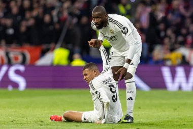 Madrid, İspanya - 12 Mart 2025: Atletico Madrid ile Real Madrid arasındaki Şampiyonlar Ligi maçı başkentte oynandı. Avrupa Şampiyonları. İspanyol Euroderby.