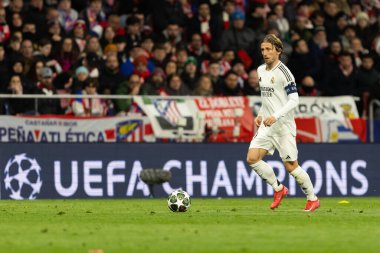 Madrid, İspanya - 12 Mart 2025: Atletico Madrid ile Real Madrid arasındaki Şampiyonlar Ligi maçı başkentte oynandı. Avrupa Şampiyonları. İspanyol Euroderby.