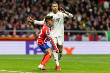 Madrid, İspanya - 12 Mart 2025: Atletico Madrid ile Real Madrid arasındaki Şampiyonlar Ligi maçı başkentte oynandı. Avrupa Şampiyonları. İspanyol Euroderby.