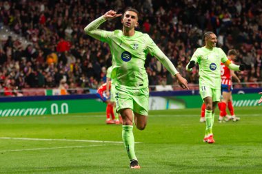 Madrid, İspanya - 16 Mart 2025: Atletico Madrid ile FC Barcelona arasındaki La Liga maçı Madrid 'de oynandı. Barselona oyuncuları. La Liga 2024, 2025.