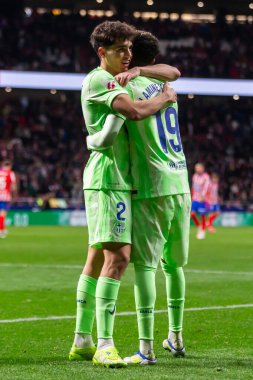 Madrid, İspanya - 16 Mart 2025: Atletico Madrid ile FC Barcelona arasındaki La Liga maçı Madrid 'de oynandı. Barselona oyuncuları. La Liga 2024, 2025.