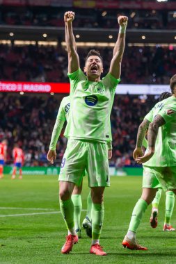 Madrid, İspanya - 16 Mart 2025: Atletico Madrid ile FC Barcelona arasındaki La Liga maçı Madrid 'de oynandı. Barselona oyuncuları. La Liga 2024, 2025.