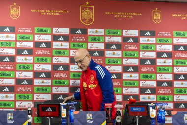 Valencia, İspanya - 23 Mart 2025: Koç Luis de la Fuente, İspanya Milli Takımı ile Hollanda Milletler Ligi çeyrek final maçı öncesinde basın toplantısı düzenledi..