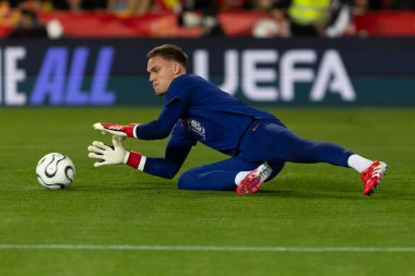 Valencia, İspanya - 23 Mart 2025: UEFA Uluslar Ligi çeyrek finalleri İspanya ile Hollanda arasında Valencia 'da oynandı. İspanyol milli takım oyuncuları. İspanya kazandı.