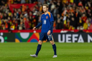 Valencia, İspanya - 23 Mart 2025: UEFA Uluslar Ligi çeyrek finalleri İspanya ile Hollanda arasında Valencia 'da oynandı. İspanyol milli takım oyuncuları. İspanya kazandı.