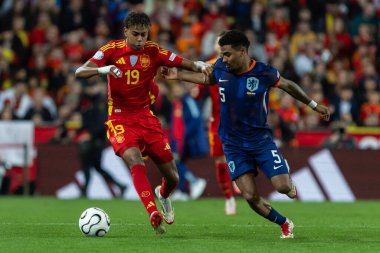 Valencia, İspanya - 23 Mart 2025: UEFA Uluslar Ligi çeyrek finalleri İspanya ile Hollanda arasında Valencia 'da oynandı. İspanyol milli takım oyuncuları. İspanya kazandı.