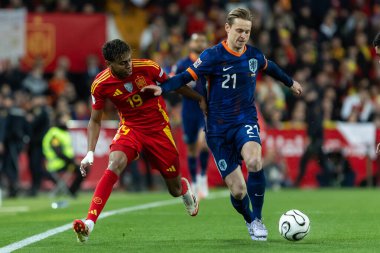 Valencia, İspanya - 23 Mart 2025: UEFA Uluslar Ligi çeyrek finalleri İspanya ile Hollanda arasında Valencia 'da oynandı. İspanyol milli takım oyuncuları. İspanya kazandı.