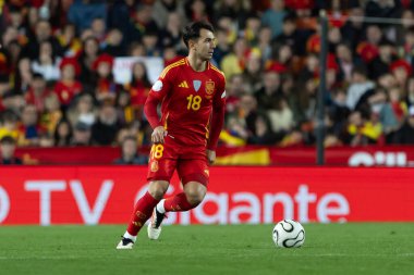 Valencia, İspanya - 23 Mart 2025: UEFA Uluslar Ligi çeyrek finalleri İspanya ile Hollanda arasında Valencia 'da oynandı. İspanyol milli takım oyuncuları. İspanya kazandı.