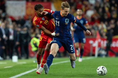 Valencia, İspanya - 23 Mart 2025: UEFA Uluslar Ligi çeyrek finalleri İspanya ile Hollanda arasında Valencia 'da oynandı. İspanyol milli takım oyuncuları. İspanya kazandı.