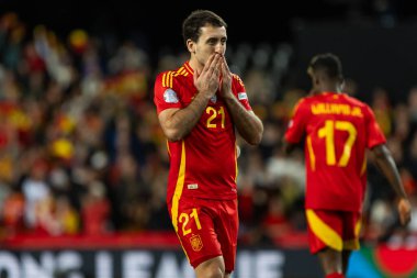 Valencia, İspanya - 23 Mart 2025: UEFA Uluslar Ligi çeyrek finalleri İspanya ile Hollanda arasında Valencia 'da oynandı. İspanyol milli takım oyuncuları. İspanya kazandı.