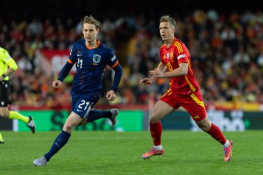 Valencia, İspanya - 23 Mart 2025: UEFA Uluslar Ligi çeyrek finalleri İspanya ile Hollanda arasında Valencia 'da oynandı. İspanyol milli takım oyuncuları. İspanya kazandı.