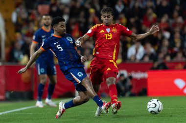 Valencia, İspanya - 23 Mart 2025: UEFA Uluslar Ligi çeyrek finalleri İspanya ile Hollanda arasında Valencia 'da oynandı. İspanyol milli takım oyuncuları. İspanya kazandı.