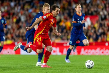 Valencia, İspanya - 23 Mart 2025: UEFA Uluslar Ligi çeyrek finalleri İspanya ile Hollanda arasında Valencia 'da oynandı. İspanyol milli takım oyuncuları. İspanya kazandı.