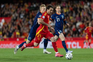 Valencia, İspanya - 23 Mart 2025: UEFA Uluslar Ligi çeyrek finalleri İspanya ile Hollanda arasında Valencia 'da oynandı. İspanyol milli takım oyuncuları. İspanya kazandı.