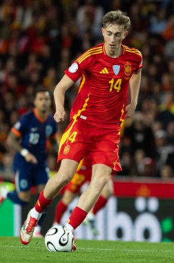 Valencia, İspanya - 23 Mart 2025: UEFA Uluslar Ligi çeyrek finalleri İspanya ile Hollanda arasında Valencia 'da oynandı. İspanyol milli takım oyuncuları. İspanya kazandı.