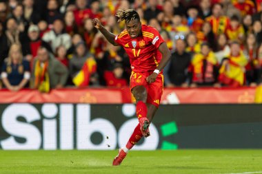 Valencia, İspanya - 23 Mart 2025: UEFA Uluslar Ligi çeyrek finalleri İspanya ile Hollanda arasında Valencia 'da oynandı. İspanyol milli takım oyuncuları. İspanya kazandı.