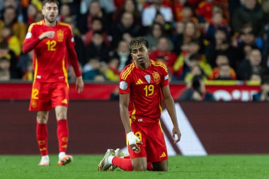 Valencia, İspanya - 23 Mart 2025: UEFA Uluslar Ligi çeyrek finalleri İspanya ile Hollanda arasında Valencia 'da oynandı. İspanyol milli takım oyuncuları. İspanya kazandı.