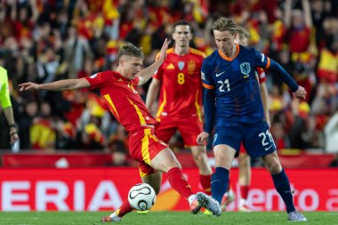Valencia, İspanya - 23 Mart 2025: UEFA Uluslar Ligi çeyrek finalleri İspanya ile Hollanda arasında Valencia 'da oynandı. İspanyol milli takım oyuncuları. İspanya kazandı.