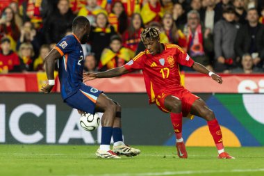 Valencia, İspanya - 23 Mart 2025: UEFA Uluslar Ligi çeyrek finalleri İspanya ile Hollanda arasında Valencia 'da oynandı. İspanyol milli takım oyuncuları. İspanya kazandı.