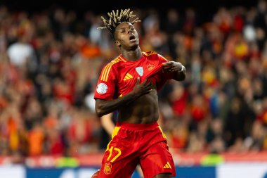 Valencia, İspanya - 23 Mart 2025: UEFA Uluslar Ligi çeyrek finalleri İspanya ile Hollanda arasında Valencia 'da oynandı. İspanyol milli takım oyuncuları. İspanya kazandı.